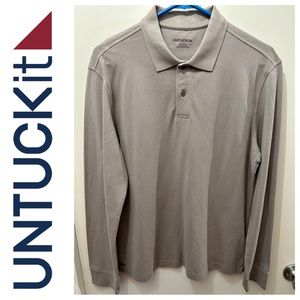 NWOT - UNTUCKit - Pique Long-Sleeve Polo - Gray - Men’s M